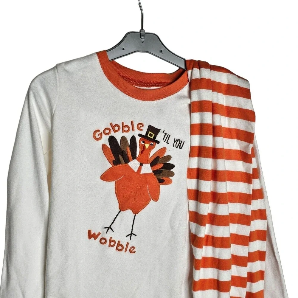 Gymboree‎ White & Orange Gobble Turkey Pajama Set size 10 NWT Thanksgiving